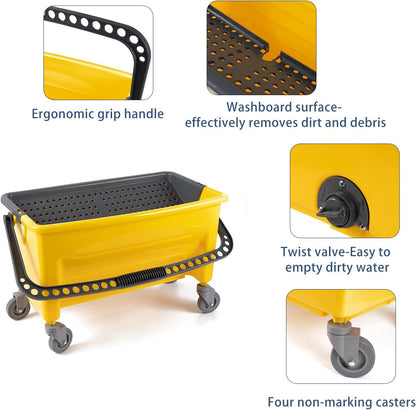 Matthew Cleaning Microfiber Finish Bucket with Sieve,Press Wring Mop Bucket for Microfiber Flat Mops, Mop Bucket with Non-Marking Casters Wheels Gary