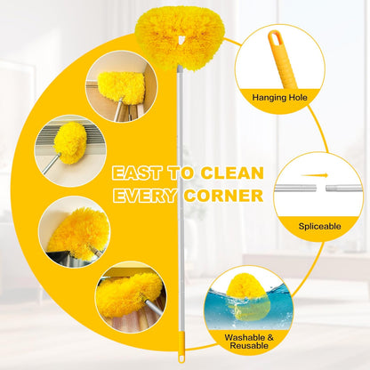 Ceiling Fan Cleaner Duster Reusable Microfiber Ceiling Fan Blade Cleaner Removable Duster with Extension Pole Adjusts 13 to 49.7 Inch for Cleaning Walls Bookshelves Furniture Door Window Top (Blue)