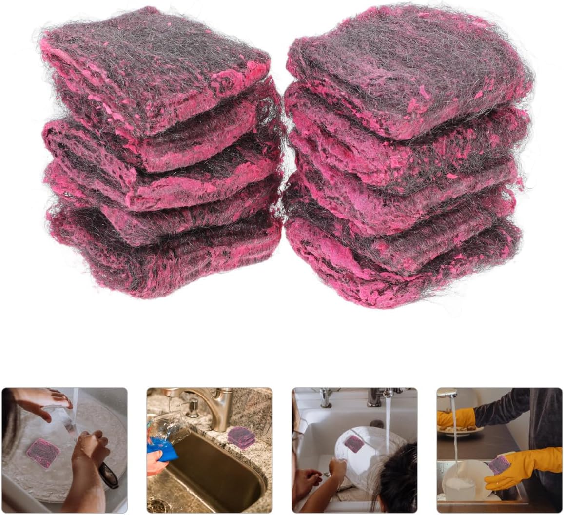 Minkissy 10-Pack Stainless Steel Sponges Heavy Duty Steel Wool Scrubbers for Kitchen & Bathroom Non-Rust Metal Scouring Pads for Pots, Pans, Ovens & Grills