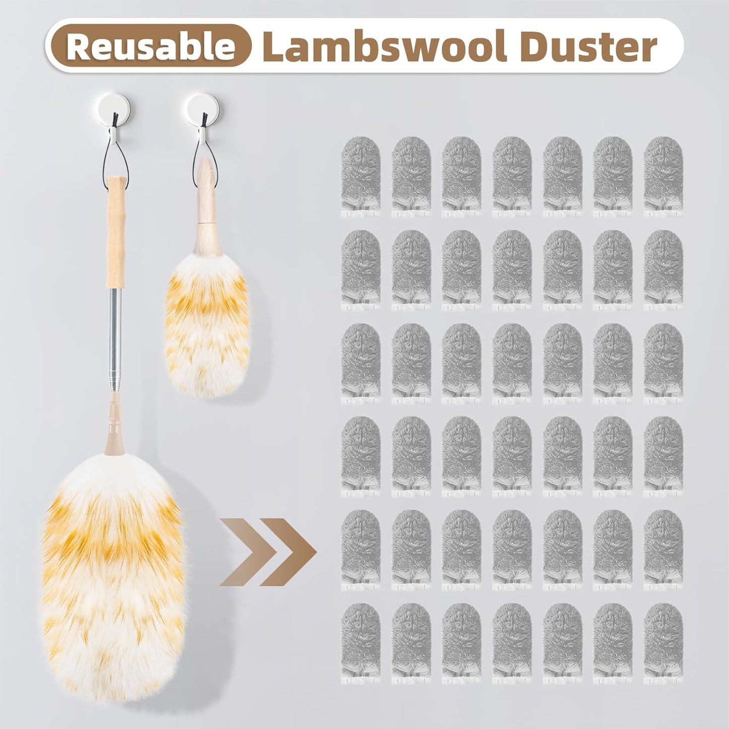 Ostrich Feather Dusters for Cleaning Kit - Reusable Soft Feather Duster Extendable to 49 inches for Cleaning Ceiling Fan, High Ceiling, Blinds & Retractable Small Duster for Keyboard, Car