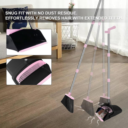 Purple Broom with Dustpan Combo Set, 51" Long Handle Household Cleaning Tool, Ideal Broom and Dustpan Set for Pet Hair and Home Use