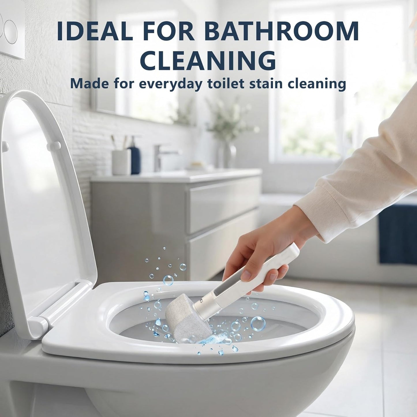8-Pack Pumice Stone Toilet Cleaner with Long Handle - Hard Water & Limescale Remover, Non-Scratch Multi-Surface Scrubber, Disposable Refill Heads for Bathroom & Kitchen