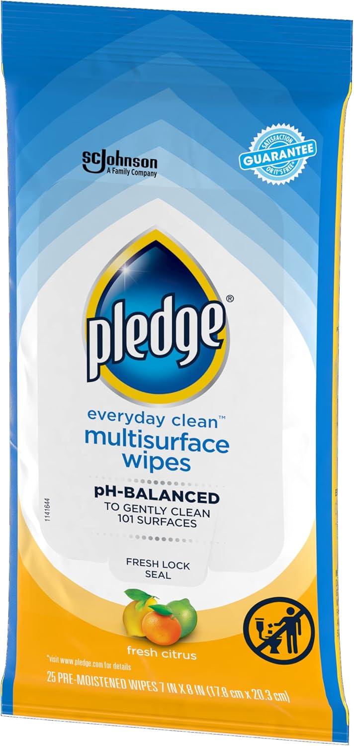 Pledge Multi Surface Everyday Wipes Fresh Citrus, 25 Count (Packaging May Vary)
