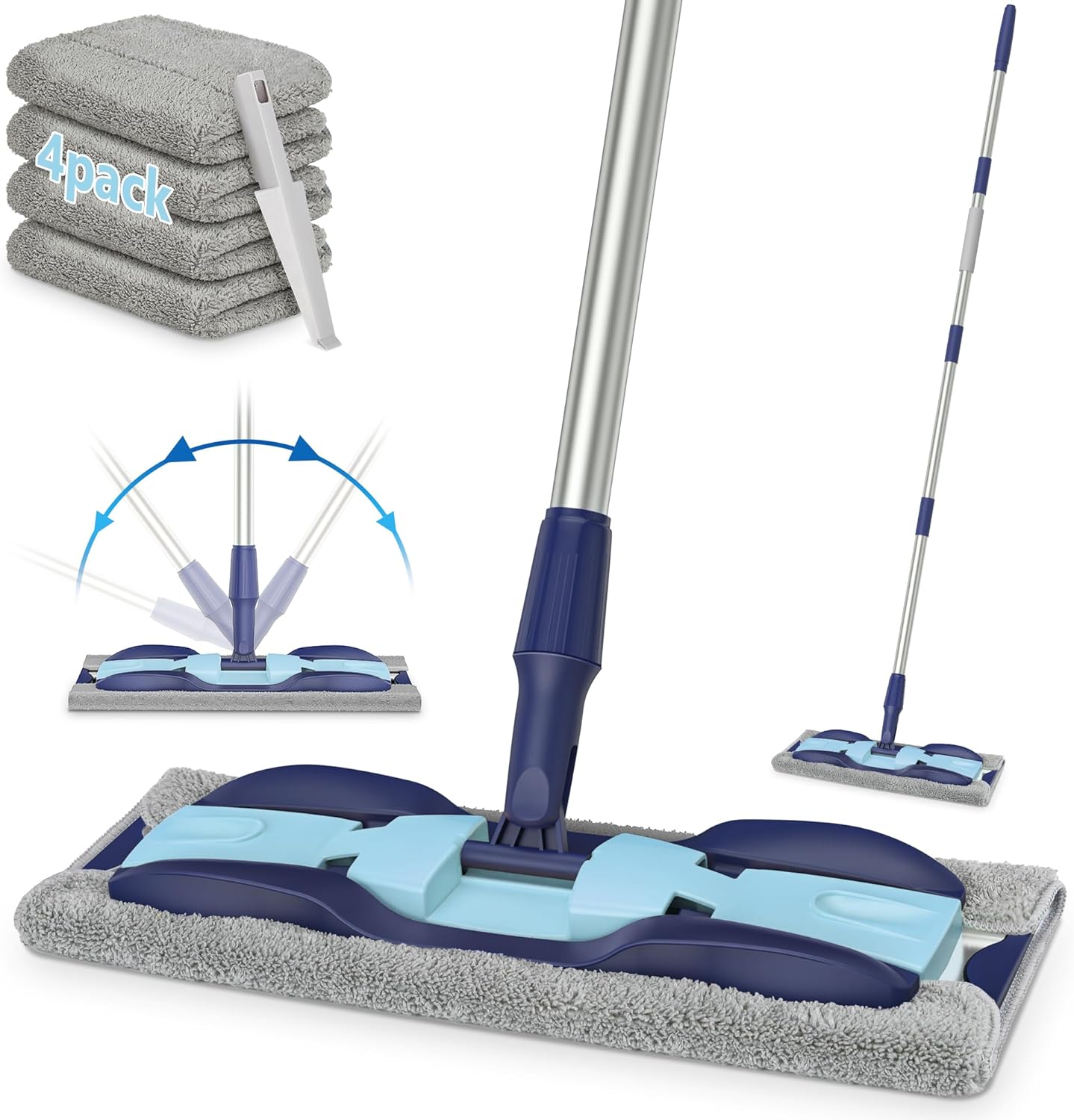 Microfiber Mops for Hardwood Floor Cleaning: MEXERRIS Flat Floor Mop with 4 Washable Pads 59" Adjustable Handle - Dust Dry Mops for Kitchen Bathroom Tile Laminate Wood Vinyl - Home Commercial Mop