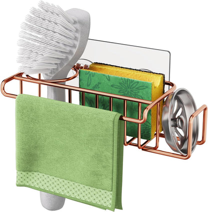 HapiRm 4 in 1 Kitchen Organizers and Storage, SUS304 Stainless Steel Brush Holder + Dish Cloth Hanger + Soap Rack + Sink Stopper Rack, No Drill Kitchen Essentials - Black