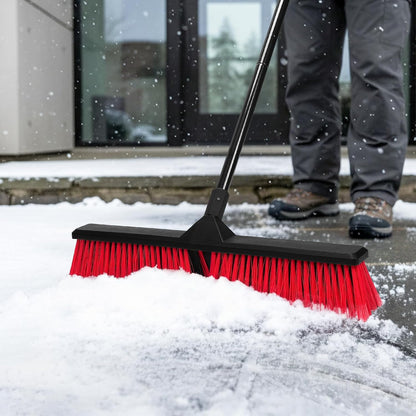 24" Push Broom with 63" Long Handle, Heavy Duty Broom for Floor Sweeping, Stiff Bristles Broom Brush for Workshop, Garage, Concrete, Patio and Deck
