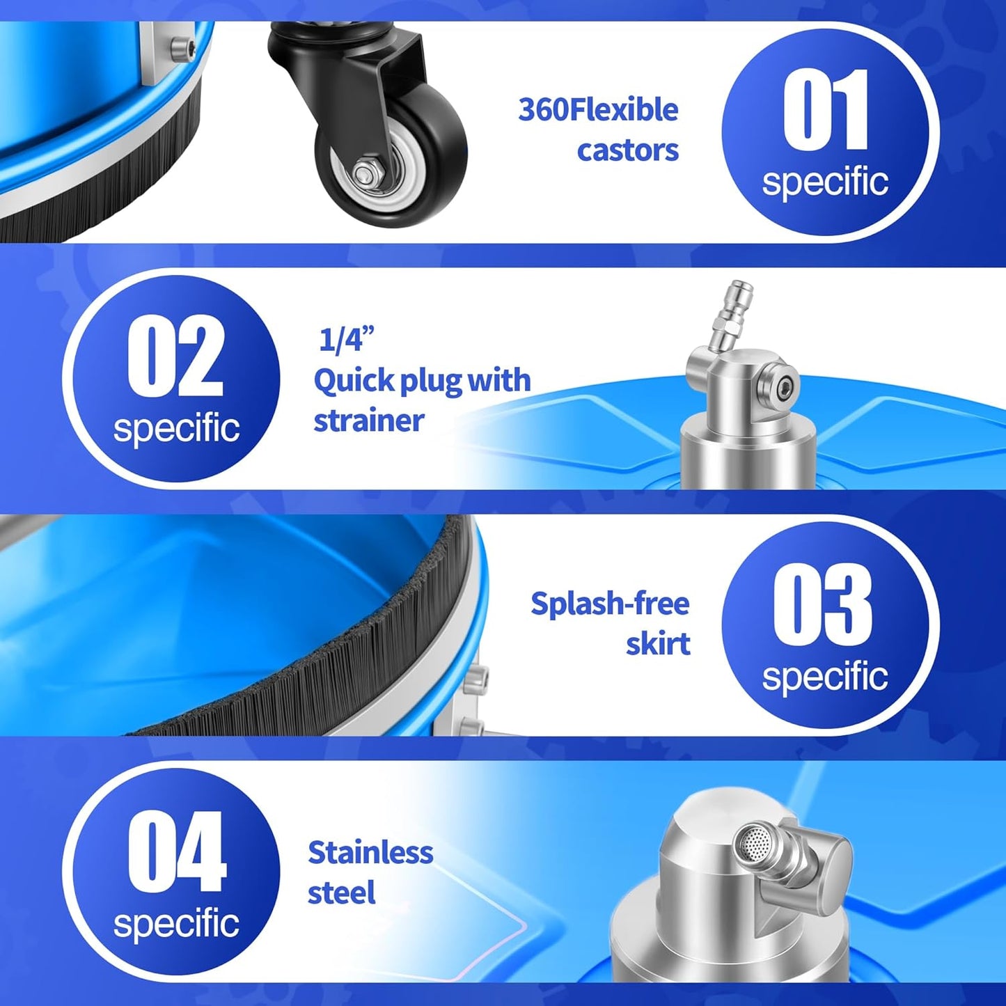 14" Pressure Washer Surface Cleaner with 4 Wheels - Stainless Steel Surface Cleaner for Pressure Washer Attachment for Concrete, Patio, Sidewalk, Deck and Driveways - PWS14