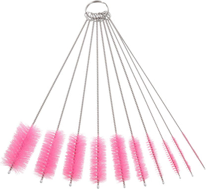 uxcell Straw Cleaner Brush Set, 8.3 Inch Nylon Tube Pipe Cleaners, Set of 10 Stainless Steel Long Straw Brush for Drinking Straw, Bottle, Tube, Cup, Pink