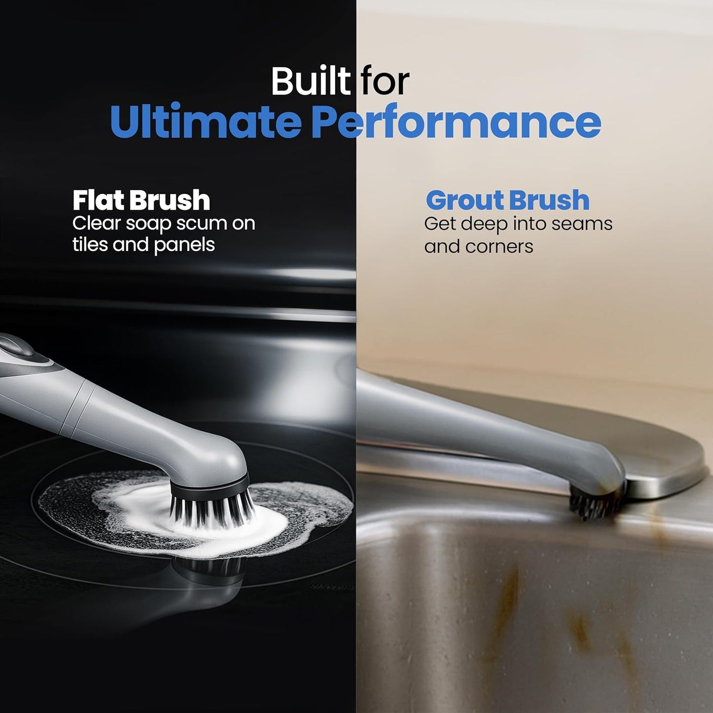 BEEST GroutCare 10000 Electric Spin Scrubber - Bathroom Cleaning Brush w/ 2 Replaceable Heads, IPX6 Waterproof - Cordless Electric Cleaning Brush Scrubber for Bathtub, Shower, Grout, Tile, Kitchen