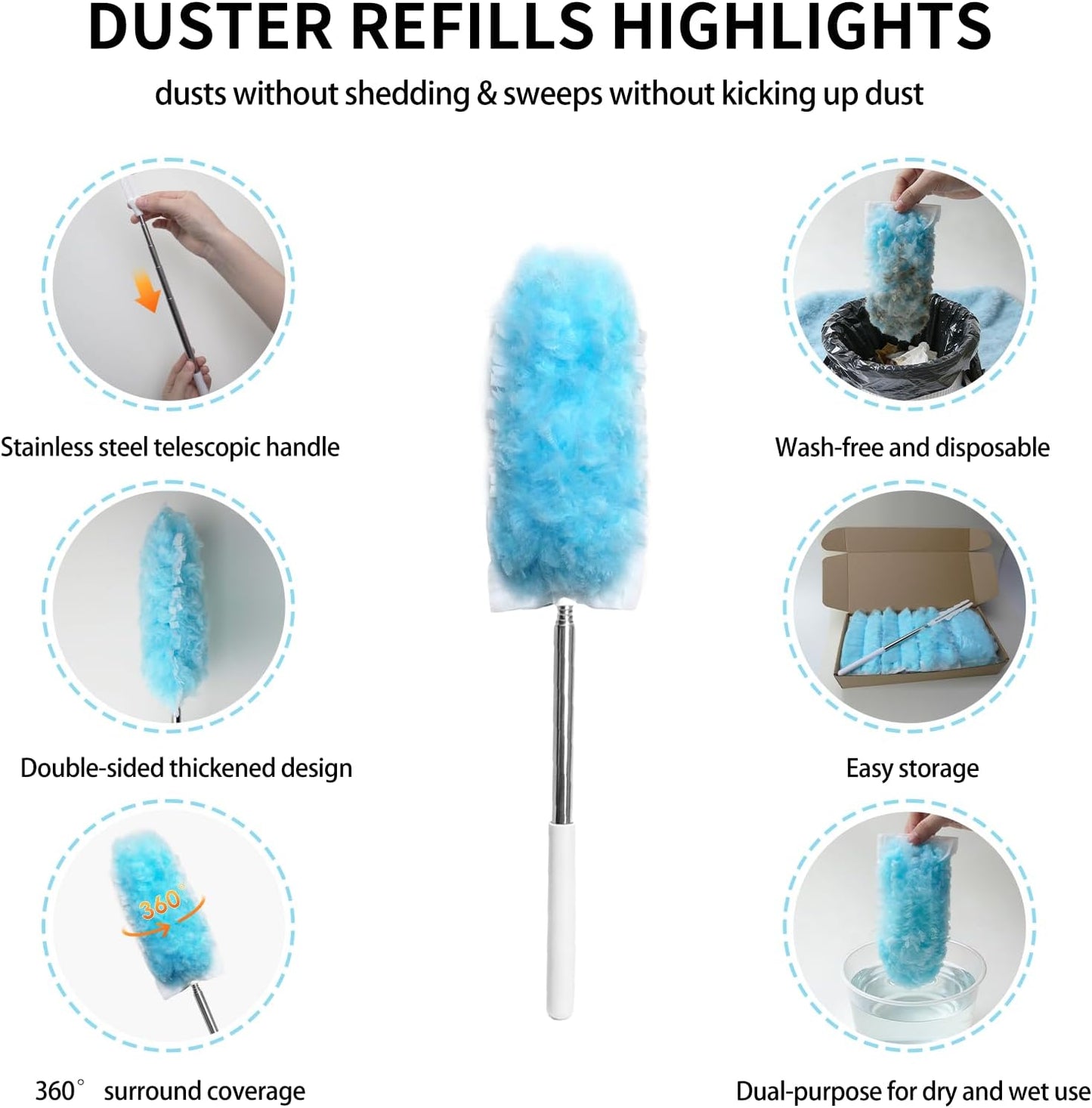 360 Duster Refills for Swiffer Dusters Refill with 2 Upgrade Extendable Handle(30 Count)