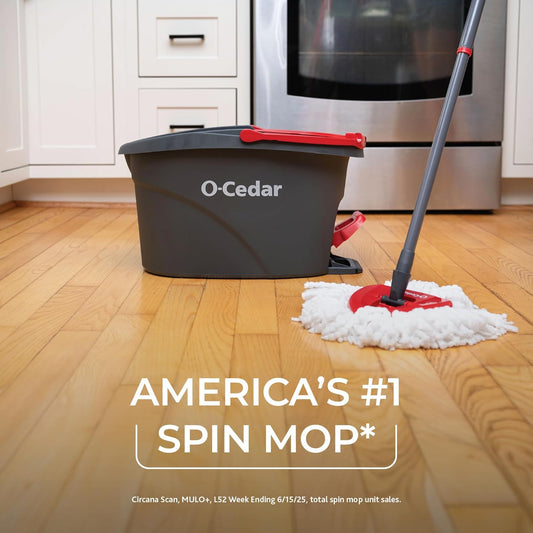 O-Cedar EasyWring Spin Mop & Bucket System | Microfiber Floor Cleaning System | Includes 3 Mop Heads (1 Standard + 2 Deep Clean Refills) | Machine Washable & Reusable