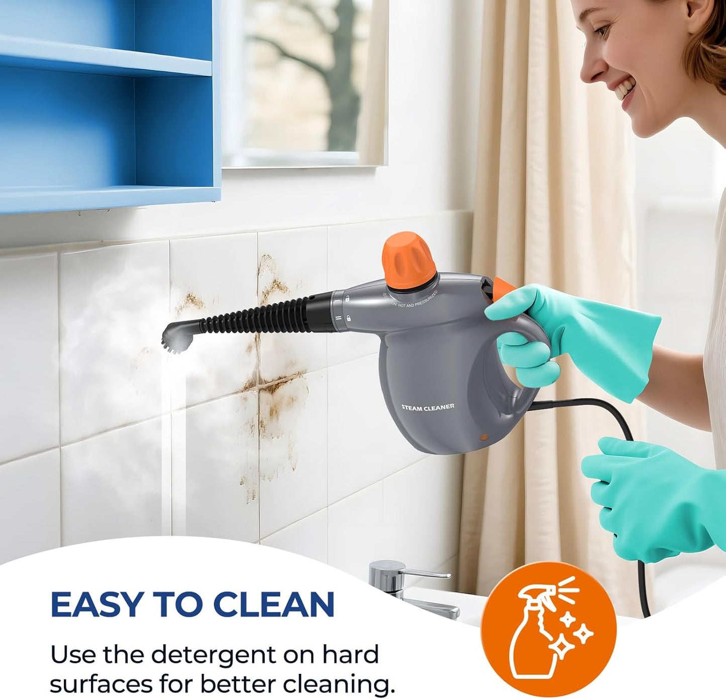 Steam Cleaner, Pressurized Handheld 13pcs Multi-Purpose Natural Deep Cleaning Steamer, Portable Steamer for Cleaning Home, Grout, Kitchen, Car, Window, Upholstery, Bathroom and Clothes, Gray