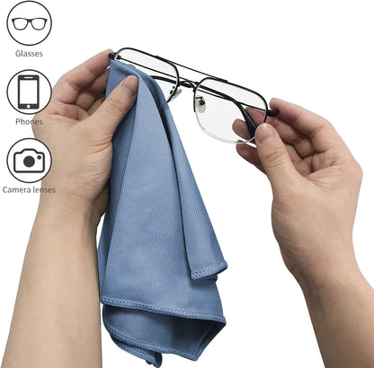 Puomue 6 Pack Microfiber Glass Cleaning Cloth, 16 Inch X 16 Inch, Lint Free Quickly Clean Window, Glasses, Windshields, Mirrors, and Stainless Steel, Blue