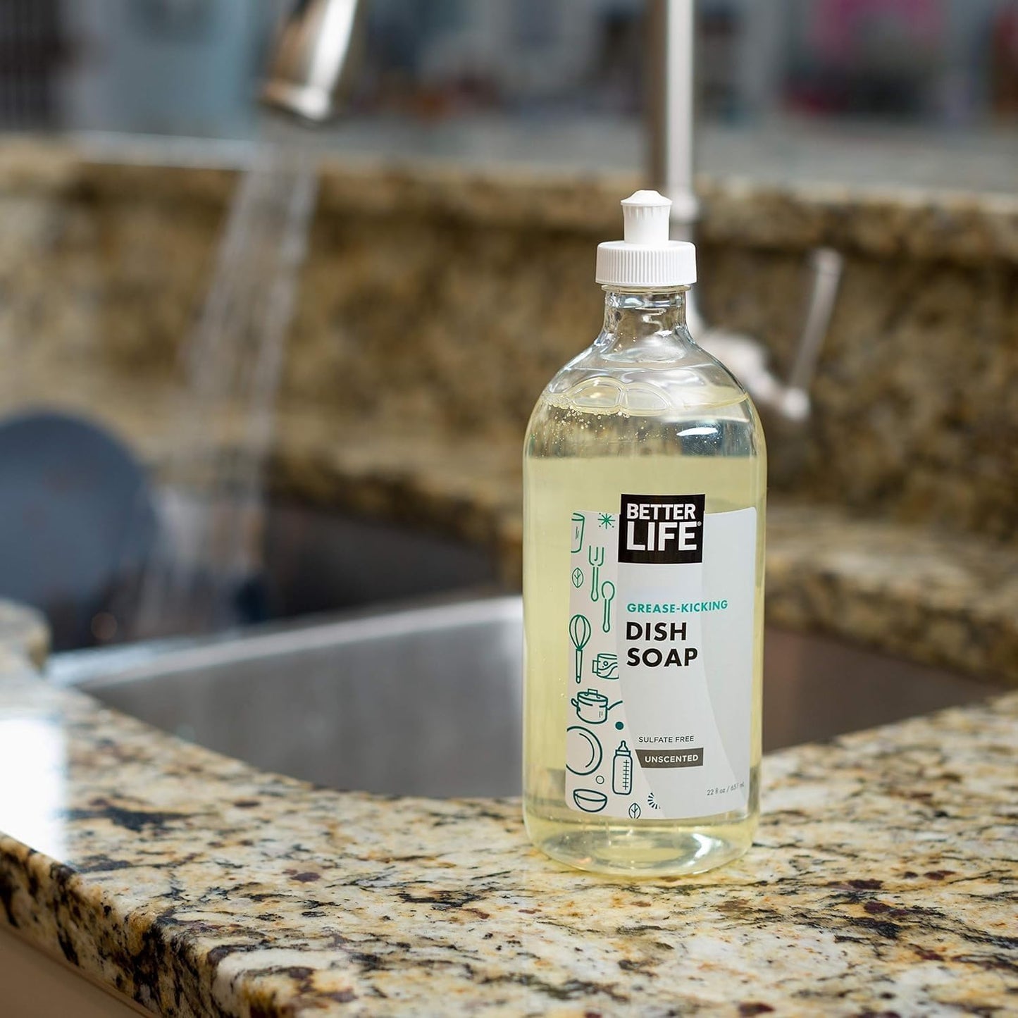 Better Life Dish Soap - Liquid Dishwashing Soap with Vitamin E and Aloe for Home & Kitchen Sink - No Gloves Required Kitchen Soap for Sensitive Skin - 22oz (Pack of 2) Lemon Mint