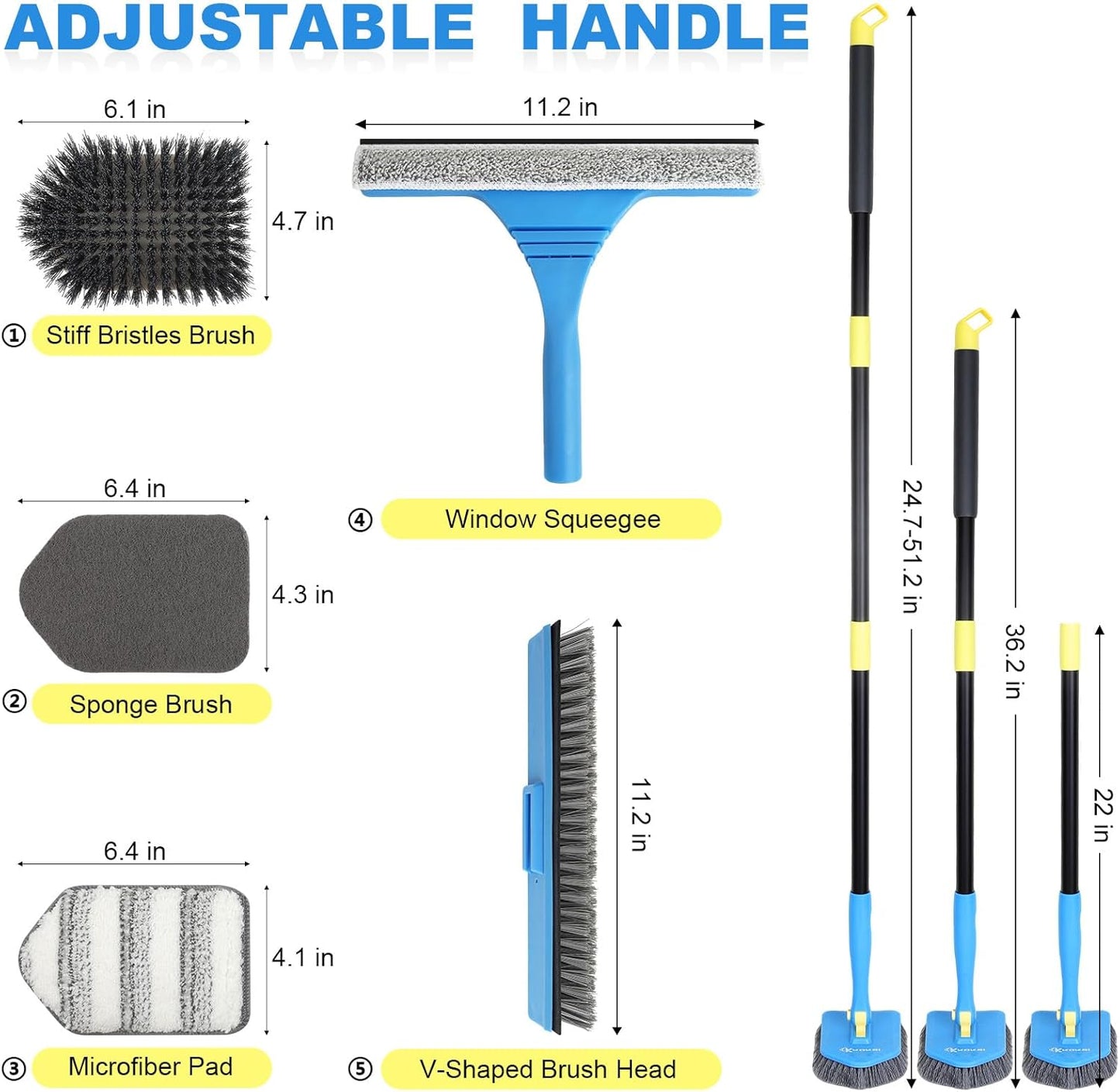 KOKSI Cleaning Brush for Bathroom Kitchen Bathtub Toilet Cleaner All Purpose Shower Sponge Scrubbing Brush with Ergonomic Handle