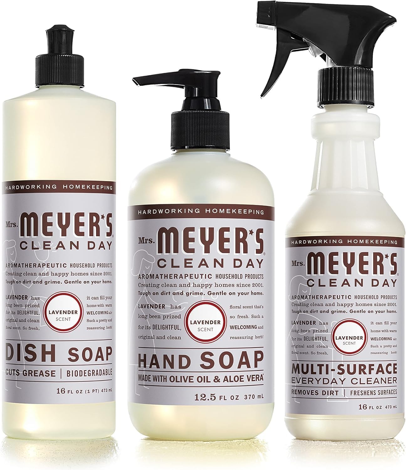 MRS. MEYER'S CLEAN DAY Kitchen Essentials Set, Includes: Hand Soap, Dish Soap, and All Purpose Cleaner, Lemon Verbena, 3 Count Pack