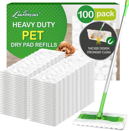 LAUNDRYLUX Heavy Duty Dry Sweeping Cloths Refills Compatible with Swiffer Sweeper, Multi Surface Pet Dry Pads Refill, Floor Cleaner for Dust, Hair, Dirt, Disposable Duster Mop Pad - 32 Count