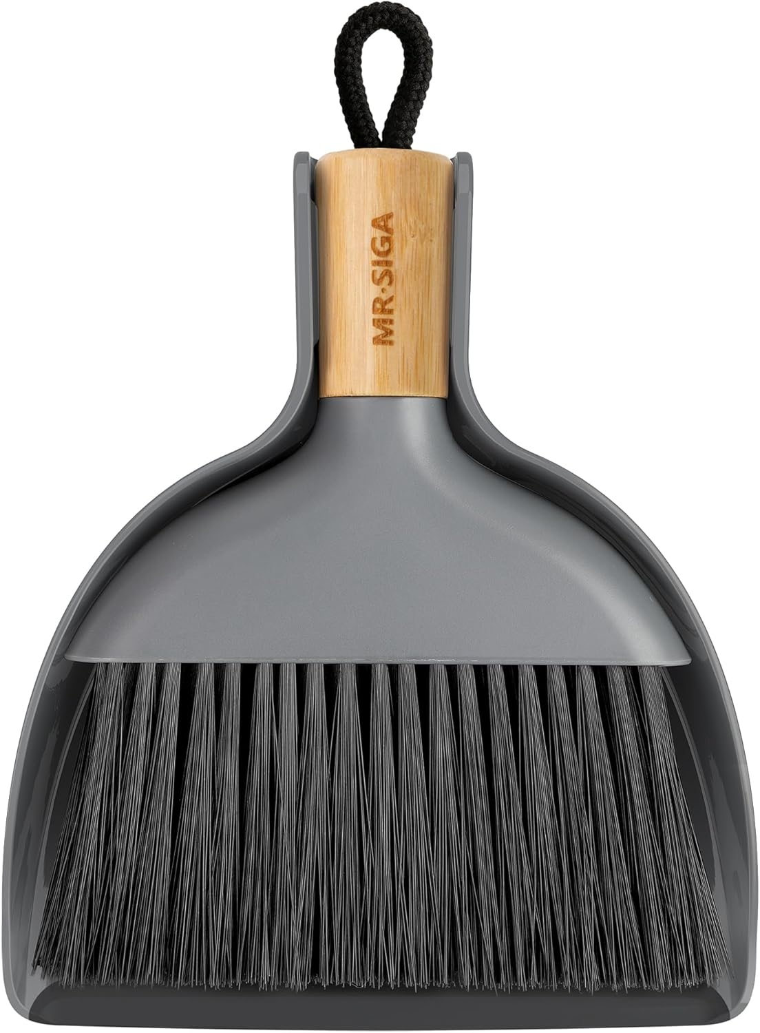 MR.SIGA Mini Dustpan and Brush Set, Portable Cleaning Brush and Dustpan Combo with Bamboo Handle, Black, 1 Set