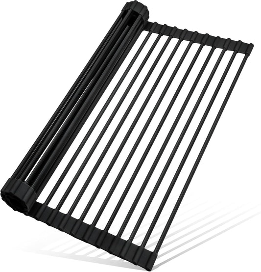 MERRYBOX Triangle Roll Up Dish Drying Rack Over The Sink, 2025 Anti-Rust Sink Drying Rack with Full Silicone Wrapped for Top of Corner, Anti-Slip Organizer for Kitchen