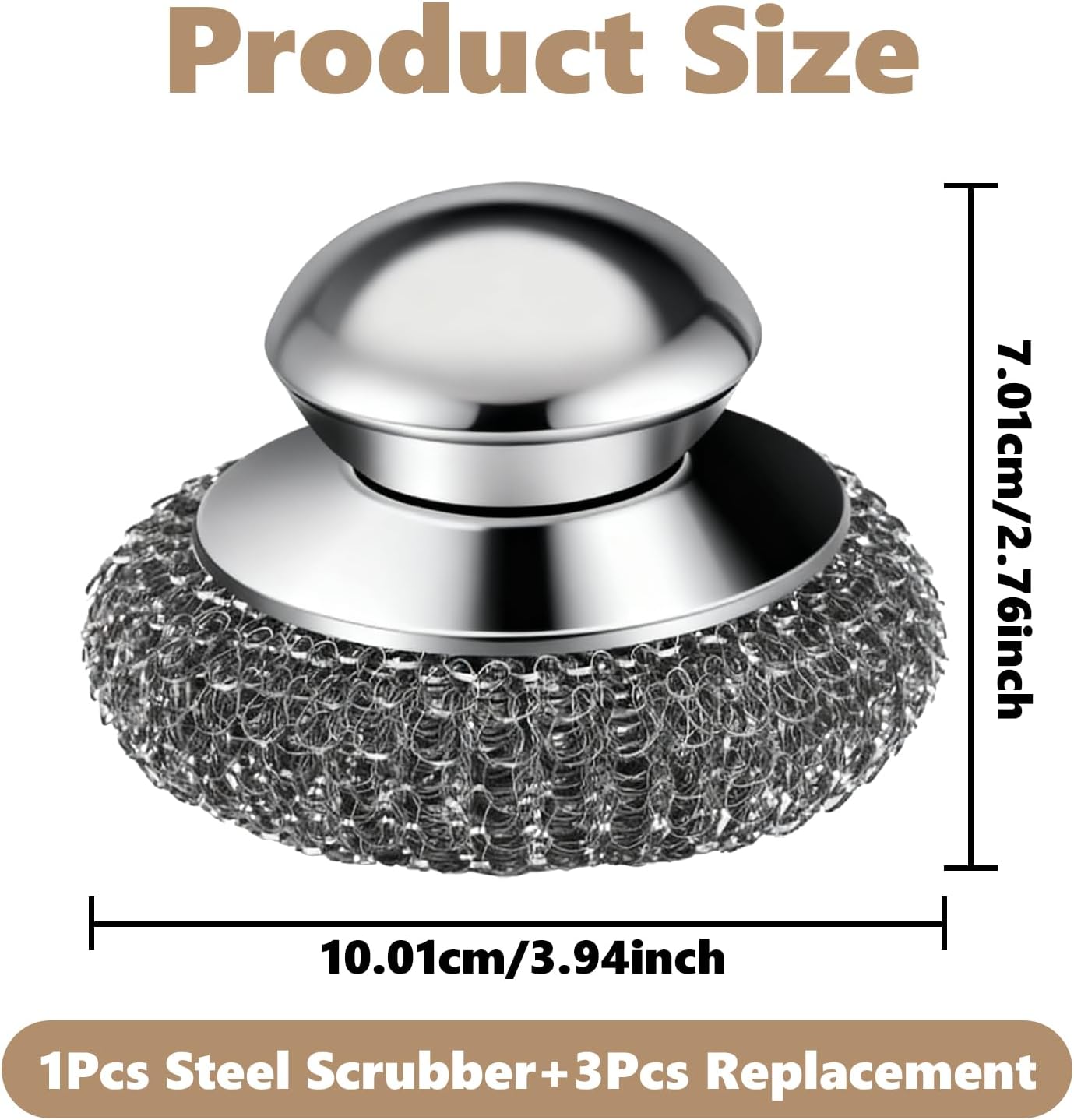 Steel Wool Scrubber, 4-Pack Stainless Steel Scrubber Pads with Handle - The Ultimate Scouring Solution for Rust, Stubborn Messes on Cookware, Grill, Oven & Kitchen Sinks