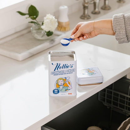 Nellie’s Dishwasher Powder Bundle – 50 Scoops (Pouch) & 100 Scoops (Tin) – Gentle on the Environment – Grease-Busting Performance for Spotless Results – Perfect for Every Home - Made in Canada