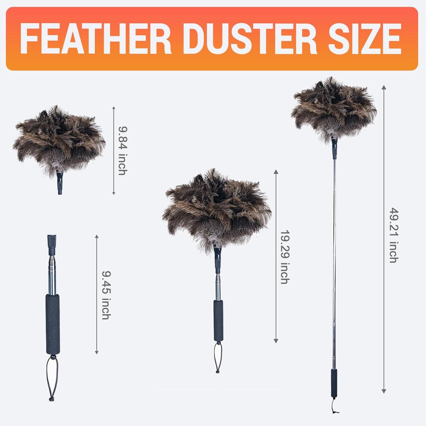 Extendable Ostrich Feather Duster, Natural Ostrich Feathers Long Handle Duster for Cleaning, 47” Soft & Fluffy Feather Duster for High Ceilings, Fans, Walls, Furniture, Home Dusting