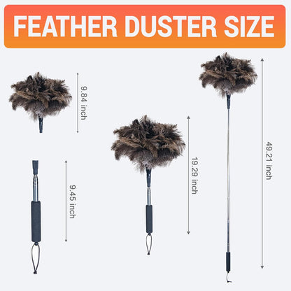 Extendable Ostrich Feather Duster, Natural Ostrich Feathers Long Handle Duster for Cleaning, 47” Soft & Fluffy Feather Duster for High Ceilings, Fans, Walls, Furniture, Home Dusting
