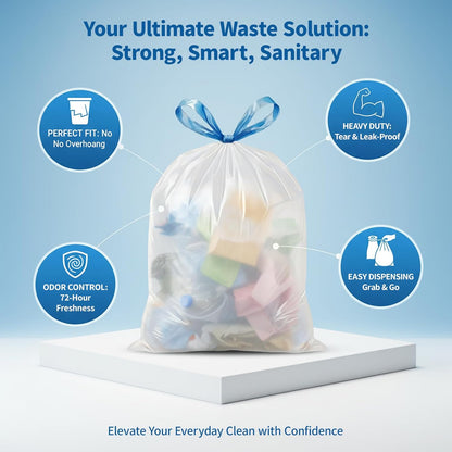 3 Gallon Trash Bags Drawstring 0.96 Mil - 120 Count 12 Liter Small Garbage Bags for Bathroom, Strong White Unscented Plastic Wastebasket Bin Liners for Toilet Office and Bedroom
