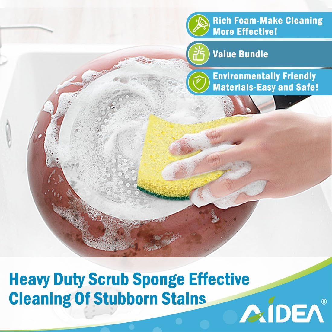 AIDEA XL Sponges Kitchen, 12Count, Non-Scratch Dish Sponges, Large Natural Sponge for Non Stick Cookware, Cellulose Cleaning Sponge for Dishes, Bathroom, Household
