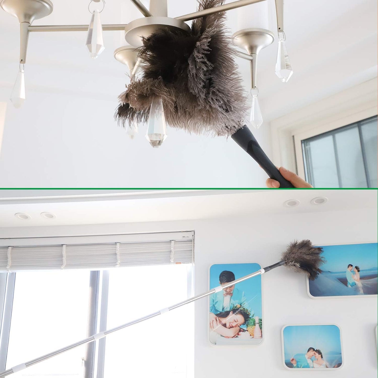 Midoneat Gray Ostrich Feather Duster with 71 Inch Extendable Pole, Microfiber Duster for Home Cleaning
