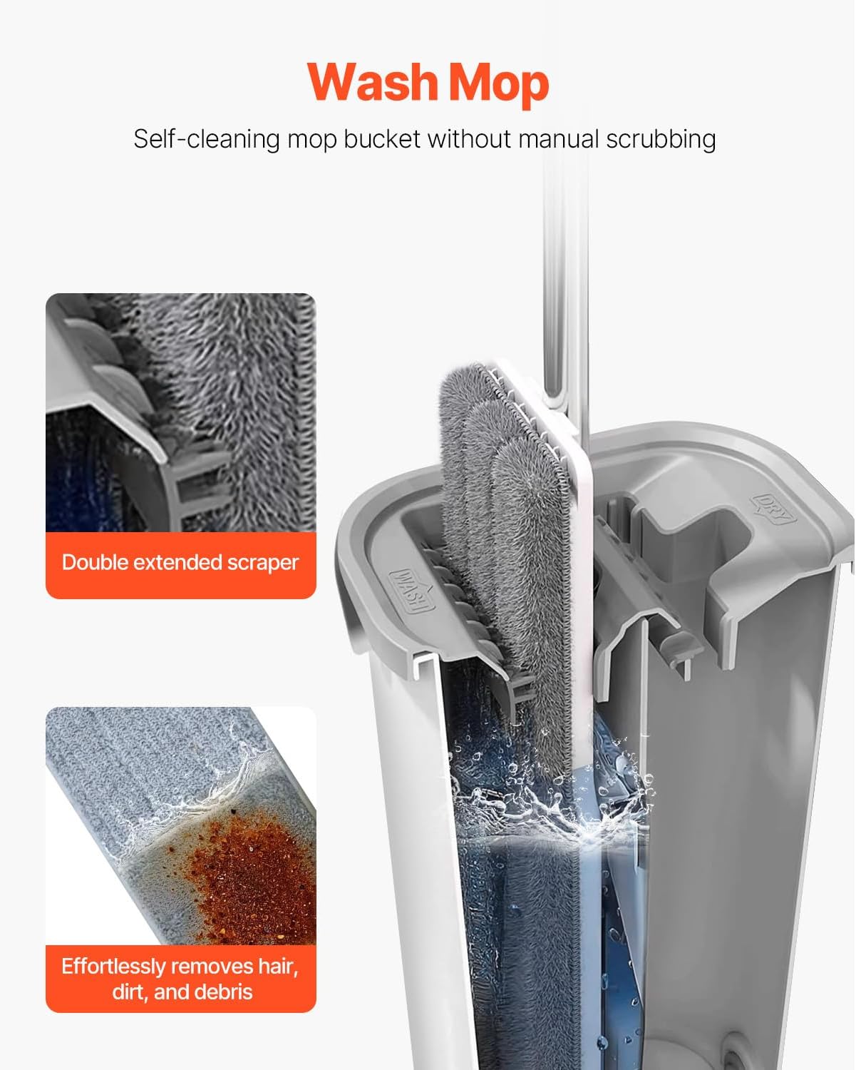 Happybuy Mop and Bucket with Wringer Set, Wet & Dry Use, Flat Mop with Stainless Steel Handle, 3 Washable Microfiber Pads, Mop Bucket for Hardwood, Tile, and Vinyl Floors