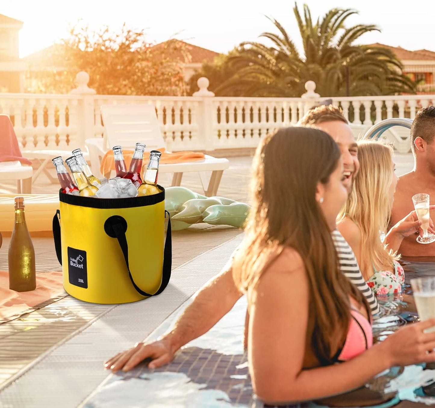 Tessco for you 4 Pcs 20L Collapsible Bucket with Handle 5 Gallon Portable Folding Bucket Foldable Water Container for Camping Hiking Fishing Beach Car Washing (Blue, Yellow, Orange, Black)