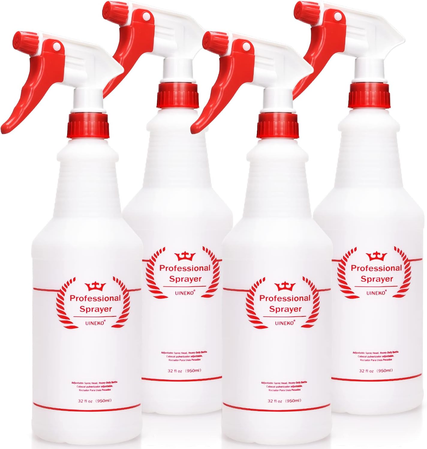 Uineko Plastic Spray Bottle (4 Pack, 24 Oz, All-Purpose) Heavy Duty Spraying Bottles Leak Proof Mist Empty Water Bottle for Cleaning Solution Planting Pet with Adjustable Nozzle and Measurements