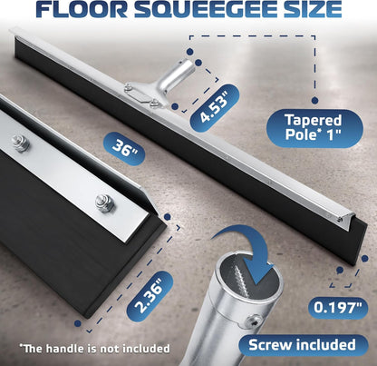 DSV Standard Garage Floor Squeegee 18’’, Neoprene Blade Asphalt Squeegee, Taper Pole Connection - Handle Sold Separately for Tiles, Concrete and Asphalt