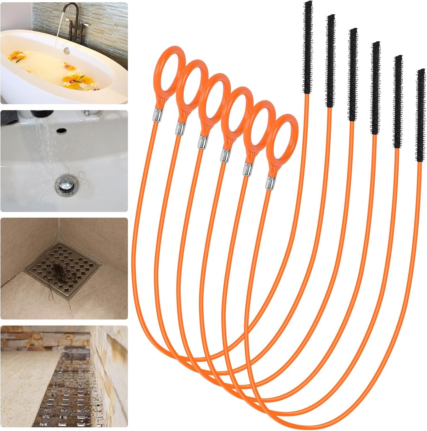 32 Inch Anti-break Metal Drain Snake, Hair Clog Remover, Drain Cleaner Tool with Nylon Coating Sink Snake, Drain Clog Remover for Shower, Bathroom Sink Tub (6 Pack)