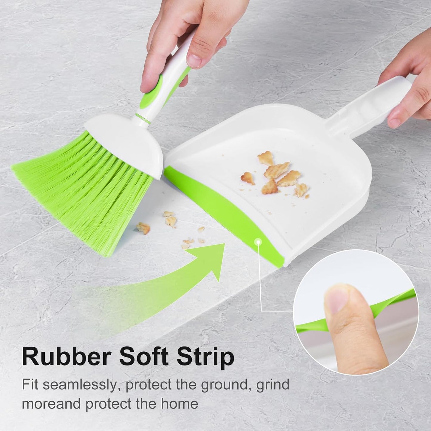NACENA Small Dust Pan and Brush Set, Mini Broom and Dustpan Set Small Hand Broom and Brush Combo Dust Pan with Teeth for Home Cleaning Drawers Desktop Sofas and Outdoor, White & Gray