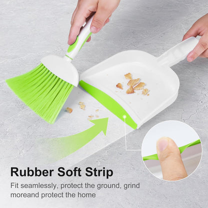 NACENA Small Dust Pan and Brush Set, Mini Broom and Dustpan Set Small Hand Broom and Brush Combo Dust Pan with Teeth for Home Cleaning Drawers Desktop Sofas and Outdoor, White & Gray