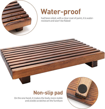 Renawe Small Kitchen Sink Soap Tray for Counter Soap Dish Dispenser Holder Wooden Risers Stand for Bathroom Decor Farmhouse Wood Pedestal Kitchen Accessories Countertop Vanity Counter Decorative Tray