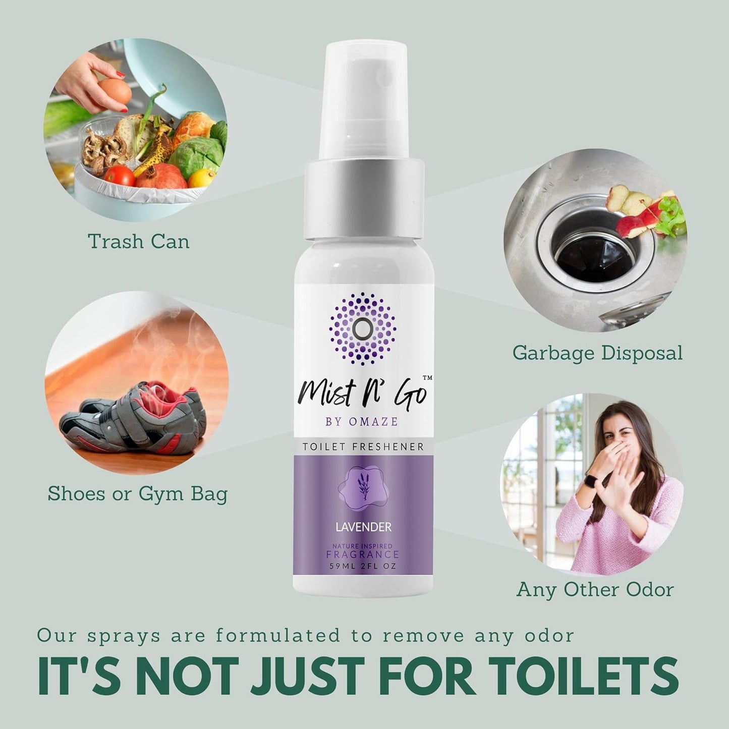 Mist N’ Go by Omaze Travel Bathroom Spray for Toilet Spray Odor Eliminator - Travel Toilet Spray for Bathroom Air Freshener Spray for Bathroom Deodorizer - Clean Mix, Travel Size (1oz x2)