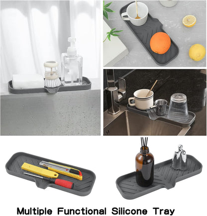MicoYang Silicone Bathroom Soap Dishes with Drain Spout-Bathroom and Kitchen Sink Organizer,Sponge Holder,Dish Soap Tray,Perfect for Dispenser,Scrubber,Bottle,Cup on Sink or Counter-Black 4.9"×3.2"