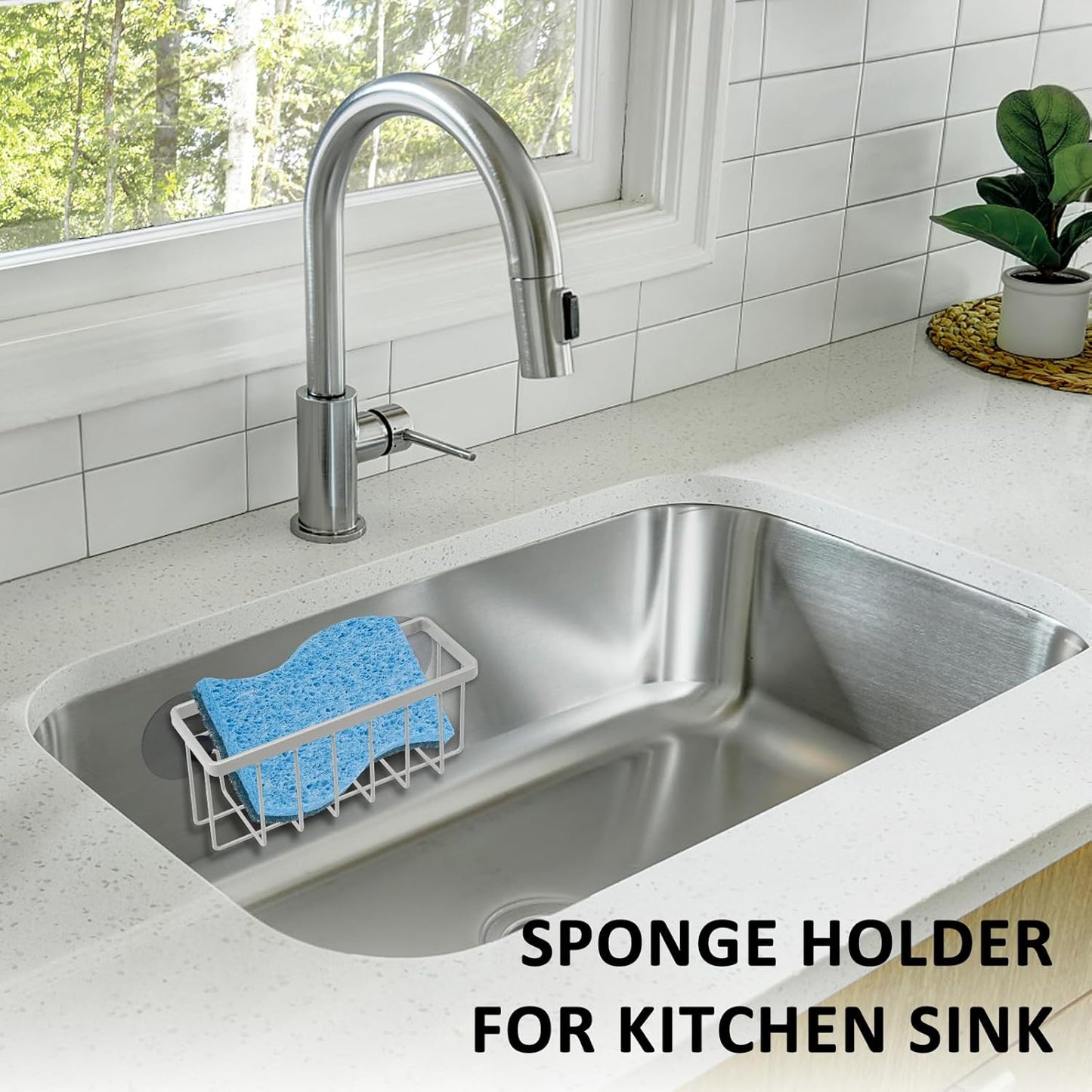 SHFKS Sponge Holder for Kitchen Sink Suction,Kitchen Sink Sponge Holder,Sink Caddy, Soap Holder,Bathroom,Scrubbers (Black)