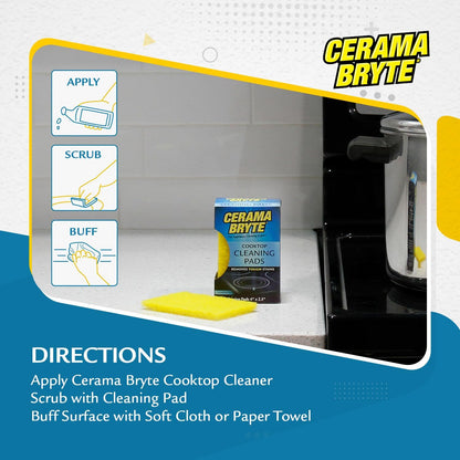 Cerama Bryte 10 Pack Cleaning Pads Cooktop, Stove Top Cleaner and Glass includes 1 Pow-R Grip Tool for easy cleaning