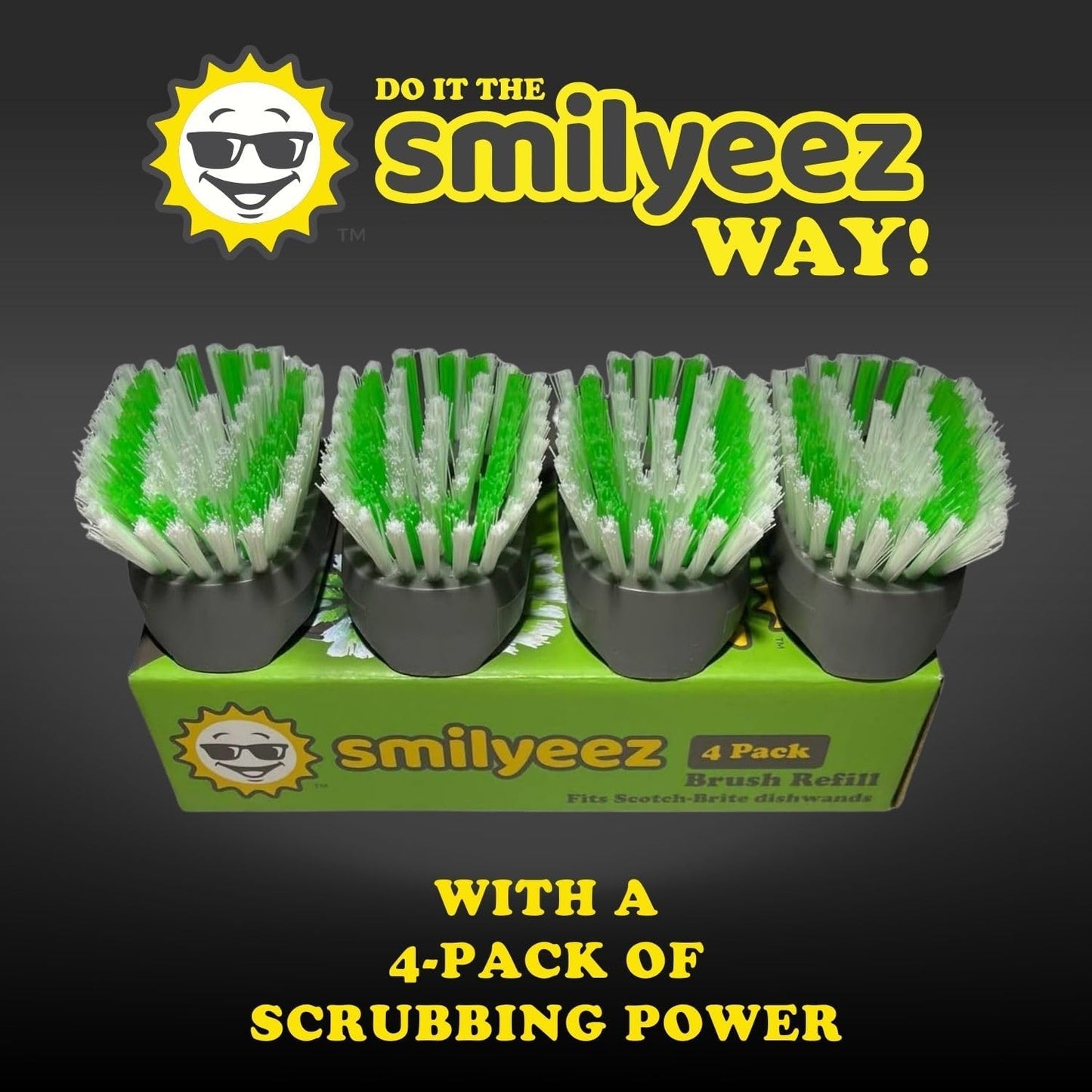Smilyeez Replacement for Scotch Brite, 4-Pack, Makes Your Dishwand Like New, Dishwand Brush Refills, Easy to Install