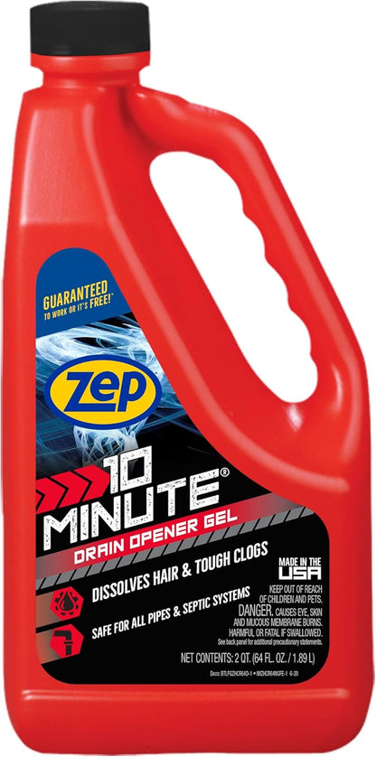 Zep 10 Minute Drain Opener Gel 64 Ounce - ZHCR64NG - Commercial Strength, Fast Acting and Safe for All Pipes