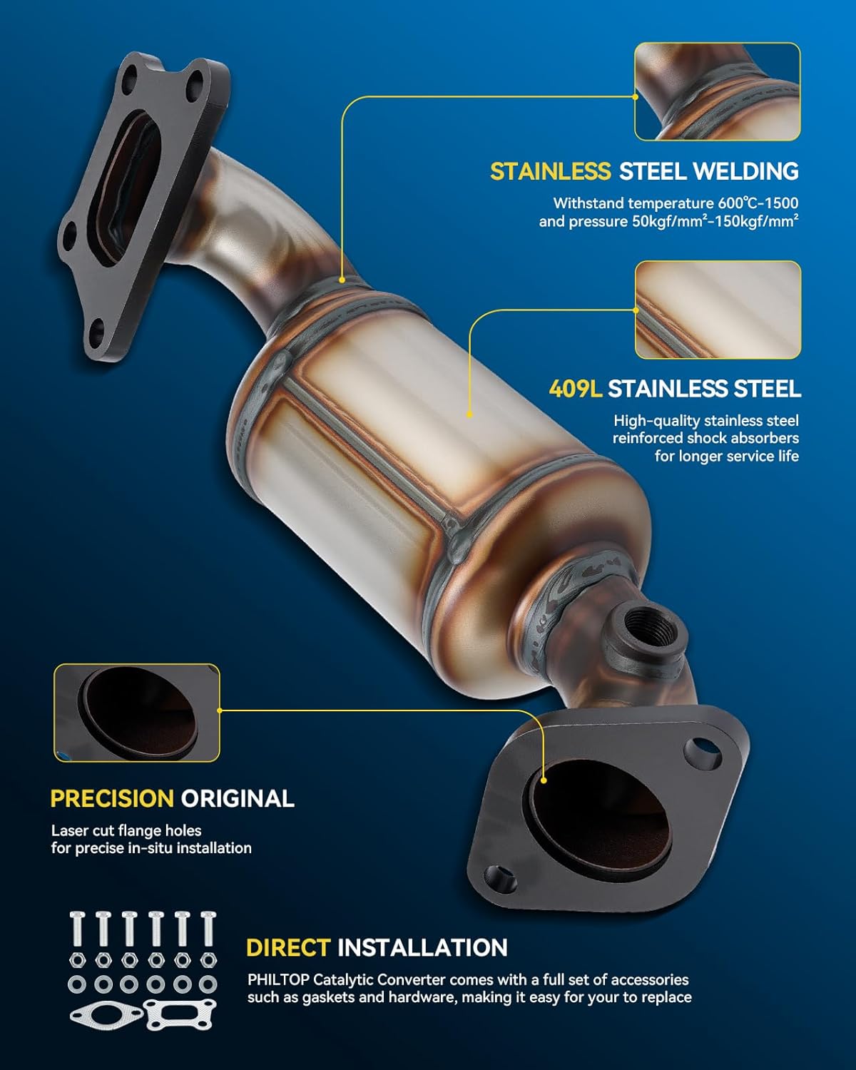 PHILTOP Left and Right Catalytic Converter Replacement For 2005-2010 300 2.7/3.5L V6 RWD, 2006-2010 Charger 2.7/3.5L V6 RWD, 2005-2008 Magnum 2.7/3.5L V6 RWD Replace 55434, 55433 (EPA Compliant) - Colors A