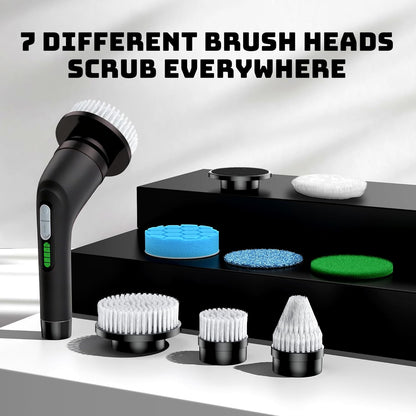 Electric Spin Scrubber for Bathroom: Shower Scrubber with Long Handle, Dual Speed Cordless Power Cleaning Scrub, 7 Brush Heads, IPX7 Waterproof Heavy Duty Cleaner Tools for Tub Tile Grout Wall