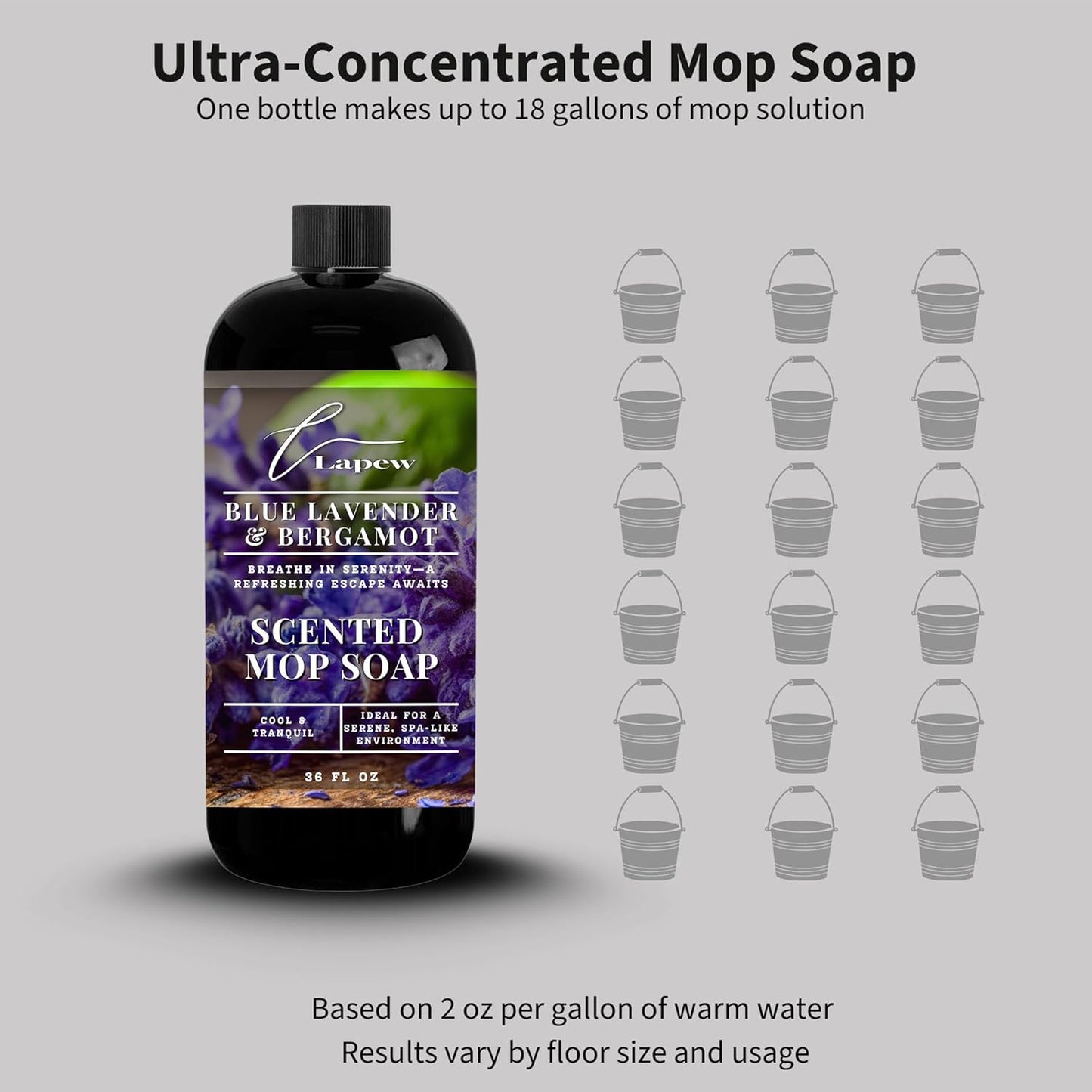Lapew Santal Scented Mop Soap - Luxury Floor Cleaner Concentrate for Mopping Tile, Laminate, Vinyl & Hardwood | Streak-Free, Low-Foam | 36 oz - Colors C