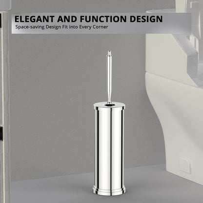 Premium 304 Stainless Steel Toilet Brush and Holder: Weighted Stable Base, Removable Inner Tube, Splash-Proof Design for 360° Thorough Cleaning & Space-Saving Storage,Nickel