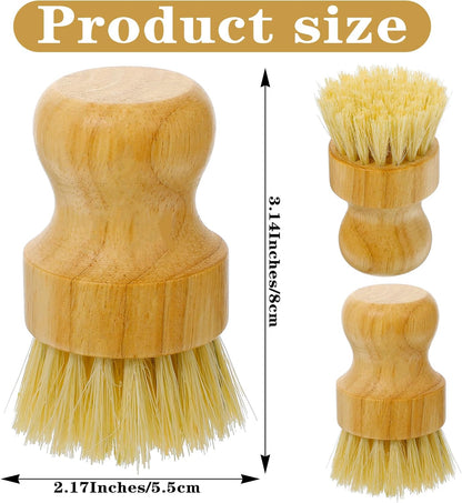 12 Pcs Bamboo Dish Scrub Brushes with Natural Sisal Bristles for Cleaning Pots, Pans, Dishes, Sink, 3.14x2.17 Inches