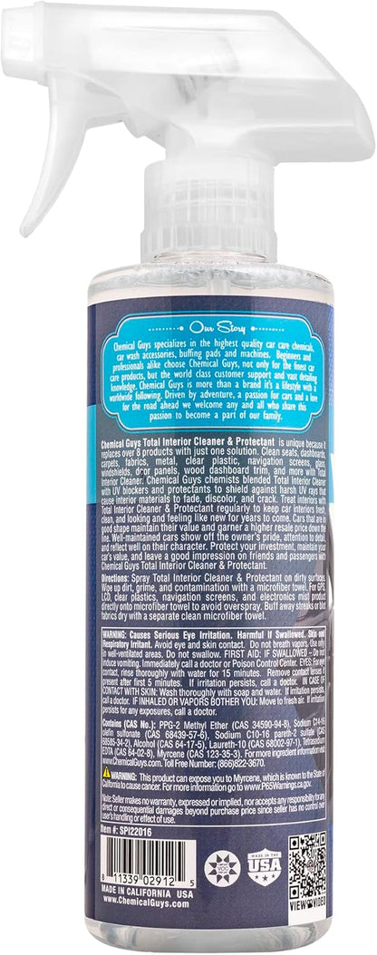 Chemical Guys SPI22016 Total Interior Cleaner and Protectant, 16 fl oz, with Acc_S90 Boar's Hair Detailing Brush, Safe for Cars, Trucks, SUVs, Jeeps, Motorcycles, RVs & More